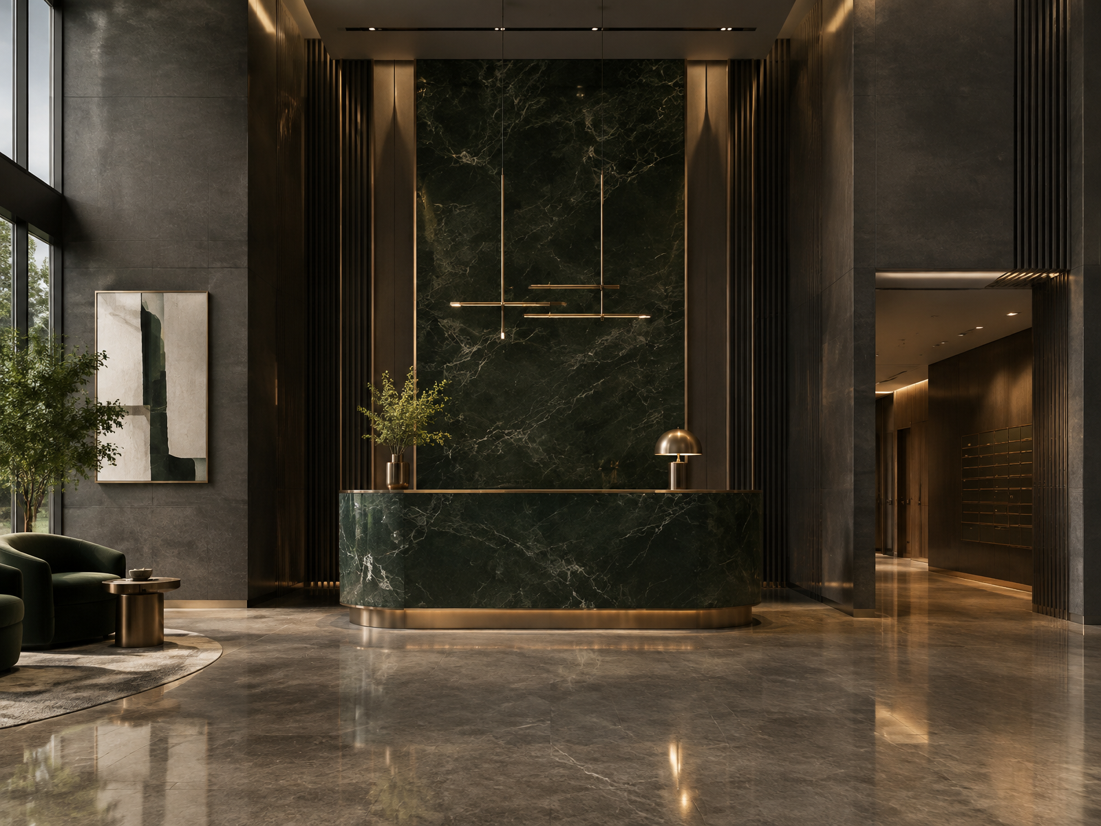 Lobby de torre residencial en San Pedro Garza García